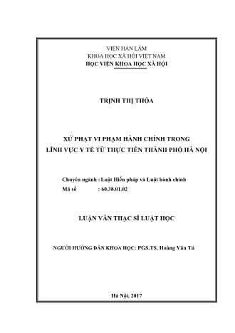 Luận văn Xử phạt vi phạm hành chính trong lĩnh vực y tế từ thực tiễn Thành phố Hà Nội