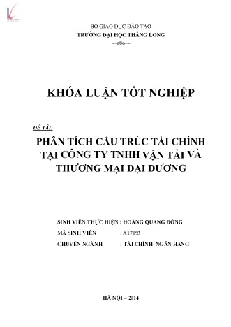 Khóa luận Phân tích cấu trúc tài chính tại Công ty TNHH vận tải và thương mại Đại Dương