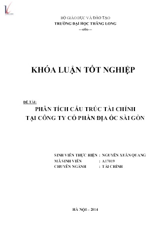 Khóa luận Phân tích cấu trúc tài chính tại Công ty cổ phần địa ốc Sài Gòn