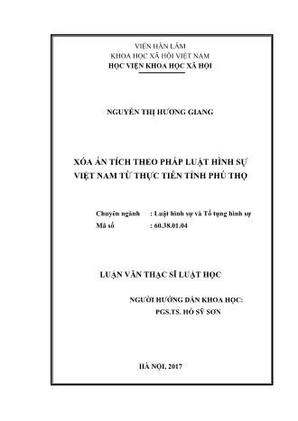 Luận văn Xóa án tích theo pháp luật hình sự Việt Nam từ thực tiễn tỉnh Phú Thọ