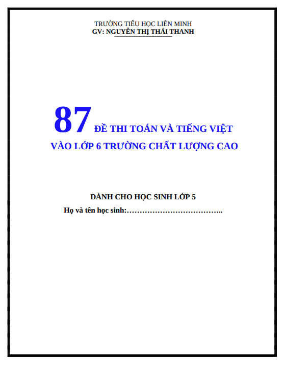 Bộ đề ôn thi Toán và Tiếng Việt vào lớp 6 trường Chất lượng cao năm 2025 - 2026