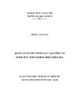 Luận văn Thạc sĩ Quản lý kinh tế: Quản lý nguồn nhân lực tại Công ty TNHH MTV Thí nghiệm điện Miền Bắc