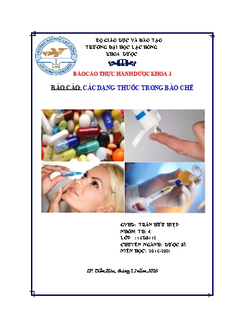 Báo cáo thực hành dược khoa Các dạng thuốc trong bào chế