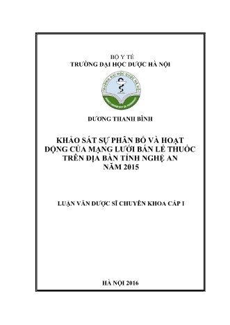 Luận văn Khảo sát sự phân bố và hoạt động của mạng lưới bán lẻ thuốc trên địa bàn tỉnh Nghệ An năm 2015