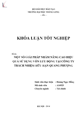 Khóa luận Một số giải pháp nhằm nâng cao hiệu quả sử dụng vốn lưu động tại Công ty TNHH Quang Phượng