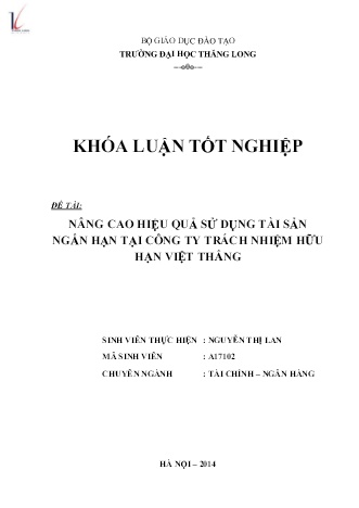Khóa luận Nâng cao hiệu quả sử dụng tài sản ngắn hạn tại Công ty TNHH Việt Thắng