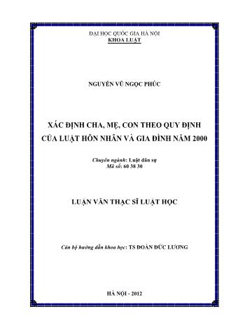 Luận văn Xác định cha, mẹ, con theo quy định của luật hôn nhân và gia đình năm 2000