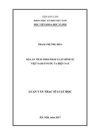 Luận văn Xóa án tích theo pháp luật hình sự Việt Nam ở nước ta hiện nay