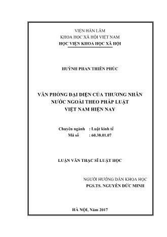 Luận văn Văn phòng đại diện của thương nhân nước ngoài theo pháp luật Việt Nam hiện nay